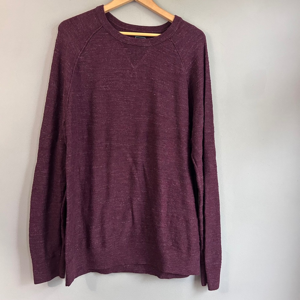 Gap Mens XL Crewneck Sweater Burgundy Marl Cotton Knit Raglan Pullover‎ RN 54023